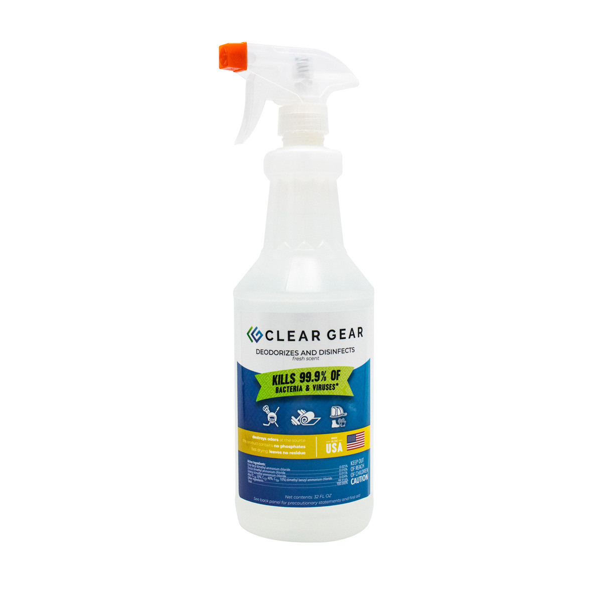 32oz Disinfectant Spray Sports Disinfectant Spray Clear Gear