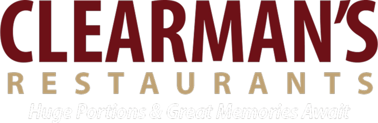 Logo of Clearman's Restaurants, featuring the text "Huge Portions & Great Memories Await."