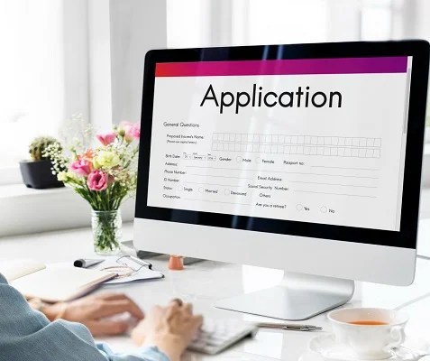 Online study application form on screen.