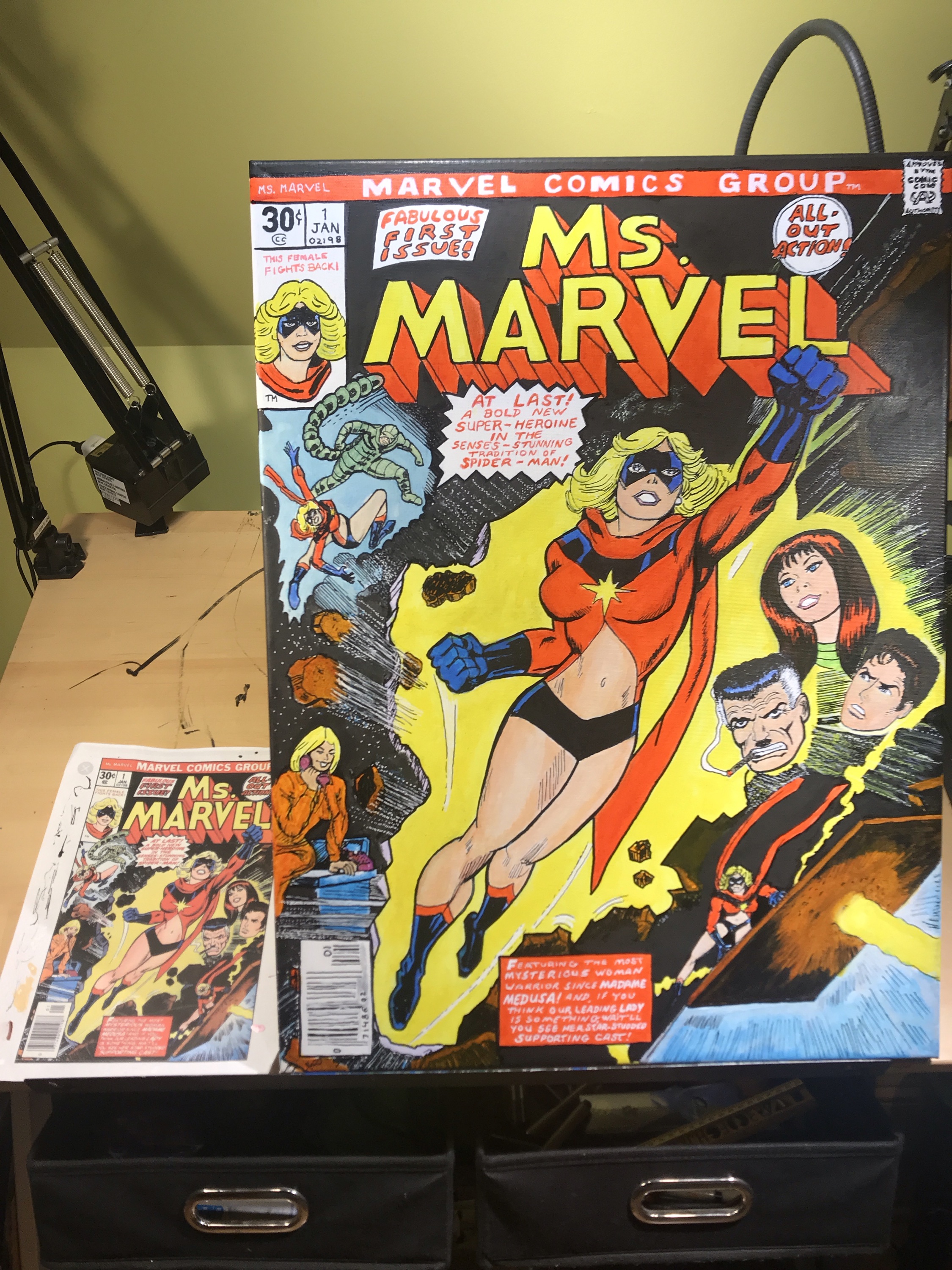 Acrylic Ink Painting 18x24 Marvels Ms. Marvel #1