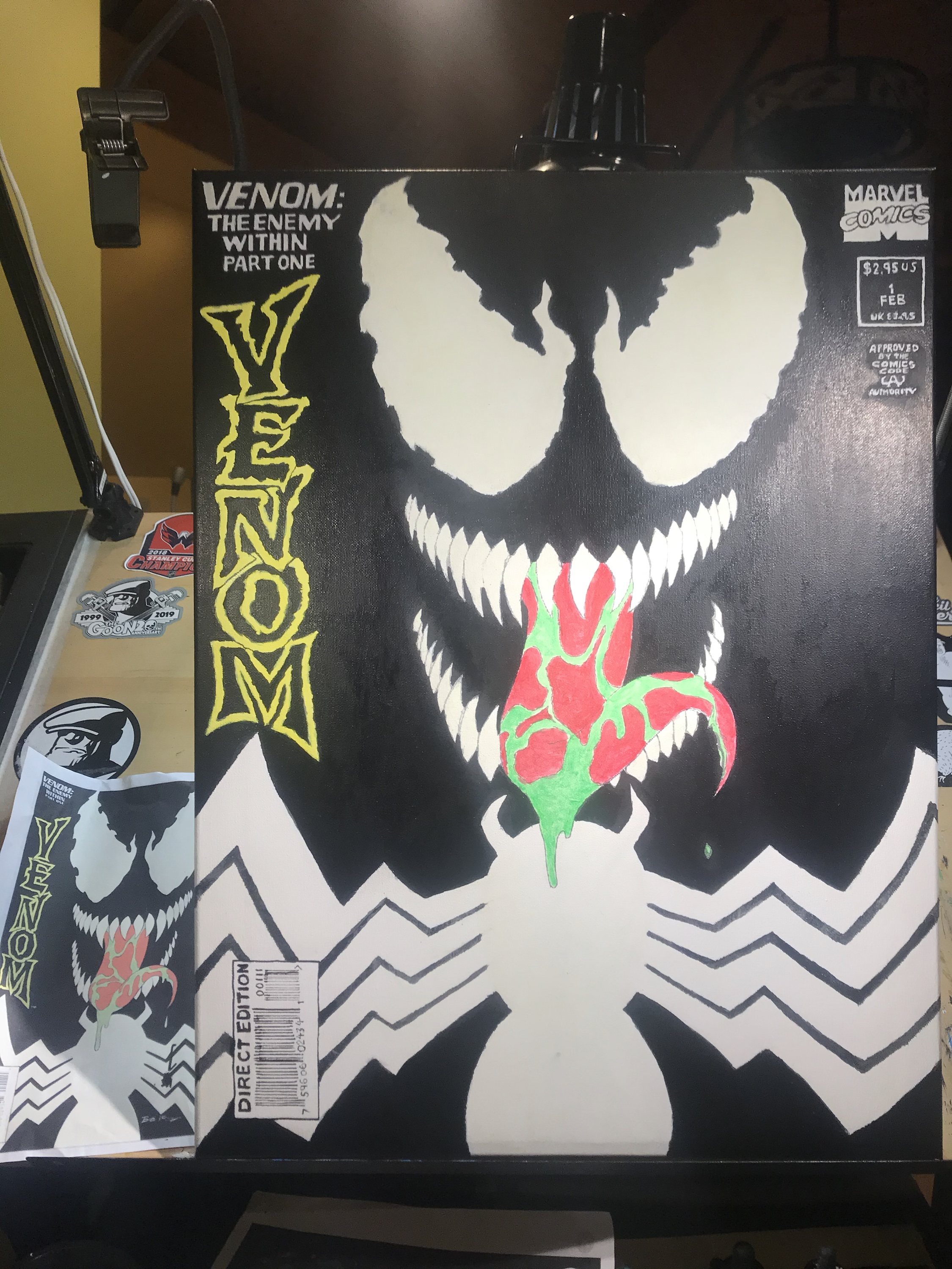 Acrylic Ink Painting 18x24 of Marvels Venom (Glows in the Dark)