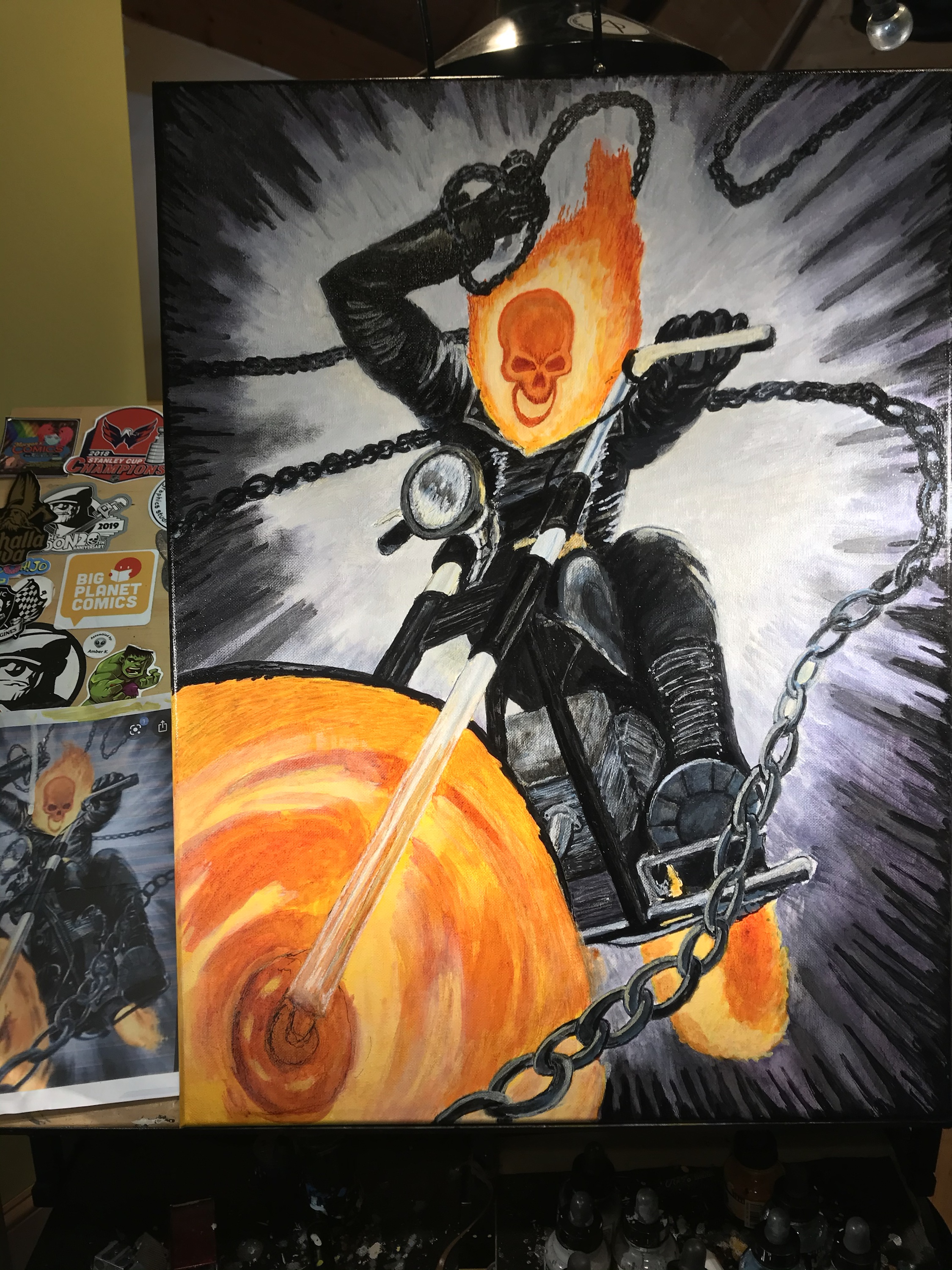 Acrylic Ink Painting 18x24 Marvel’s GhostRider