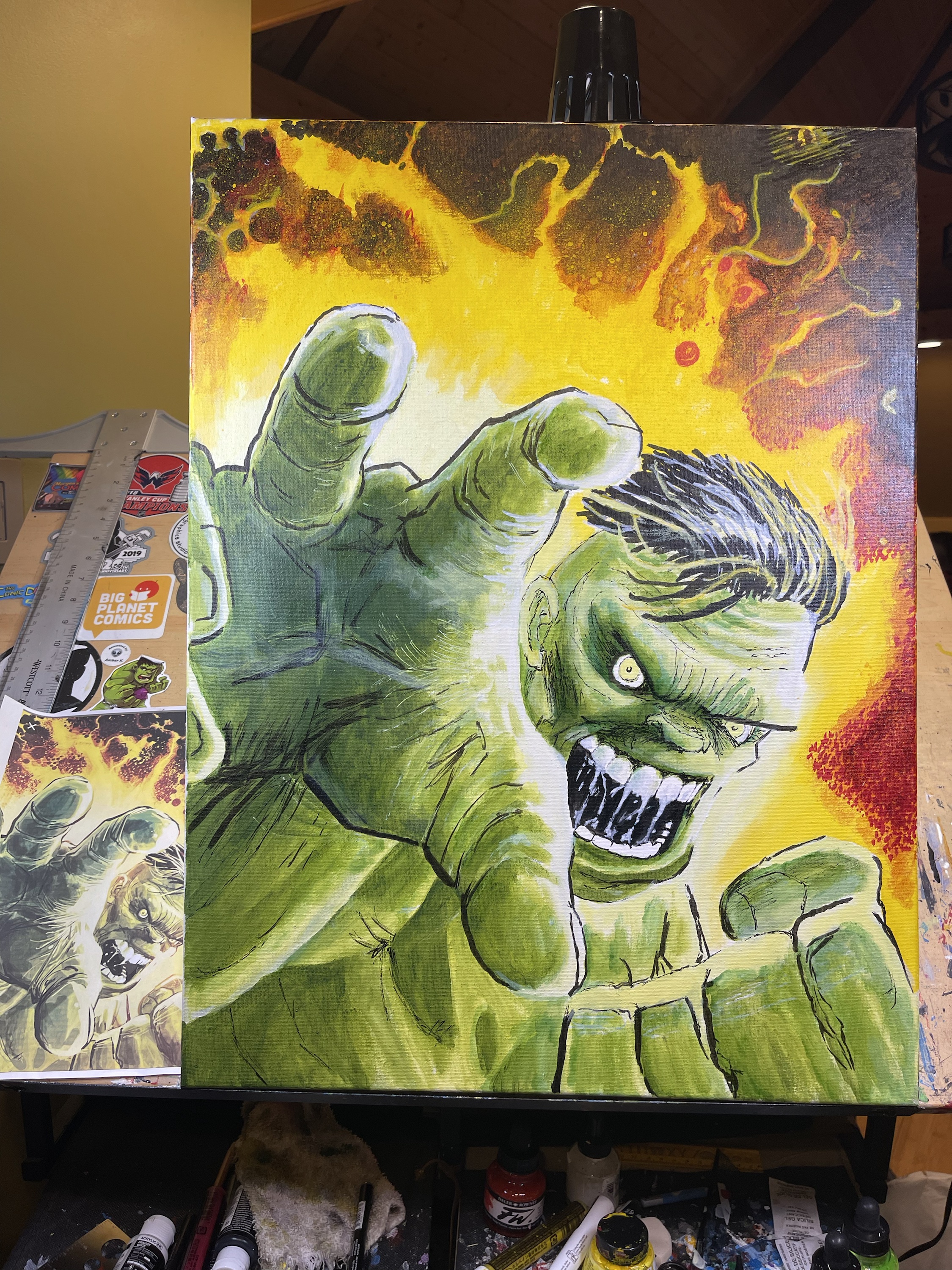 Acrylic Ink Painting 18x24 Incredible Hulk