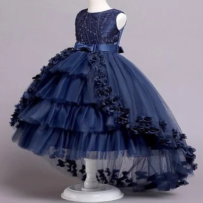 Nieuwe Hoge Kwaliteit Baby Kant Prinses Jurk Voor Meisje Elegante Verjaardagsfeestje Trailing Jurk Baby Meisje Kerst Kleding 3-12yrs