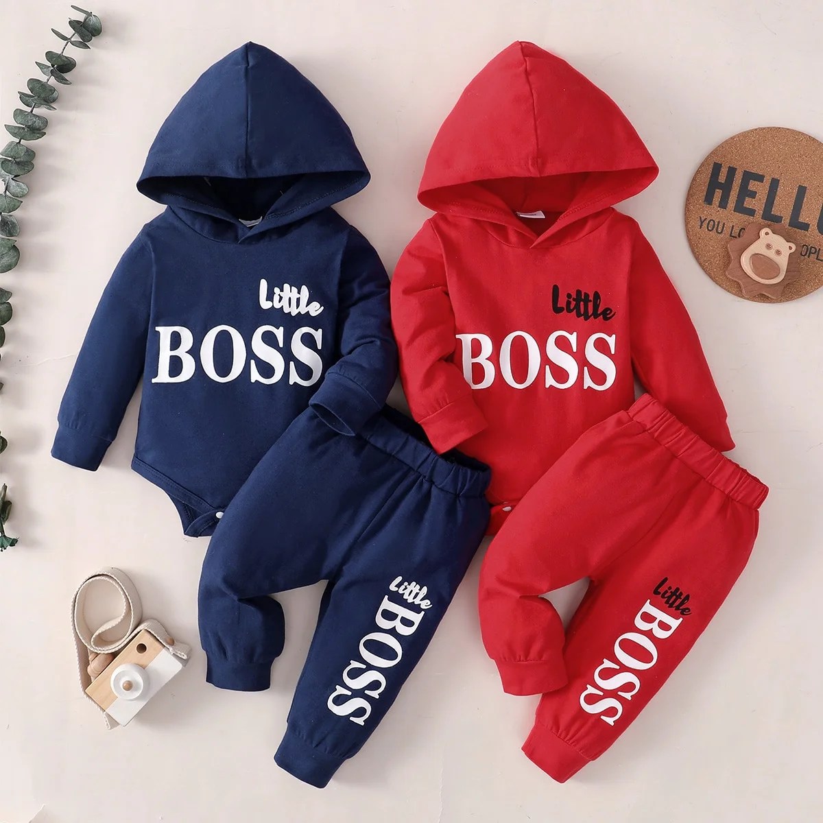 Hibobi 2 Stuks Pasgeboren Baby Boy Kleding Lange Mouwen Hooded Jumpsuit Top & Broek Baby Baby Romper Katoen Kids Outfit