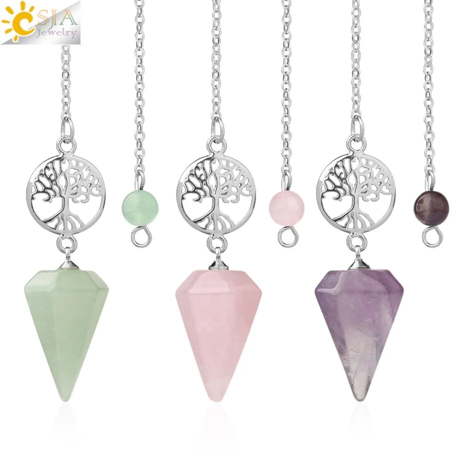 Csja Natuursteen Slinger Voor Radiesthesia Wichelroedelopen Reiki Boom Van Het Leven Hanger Waarzeggerij Pendulos Esoterische Amulet Sieraden G718