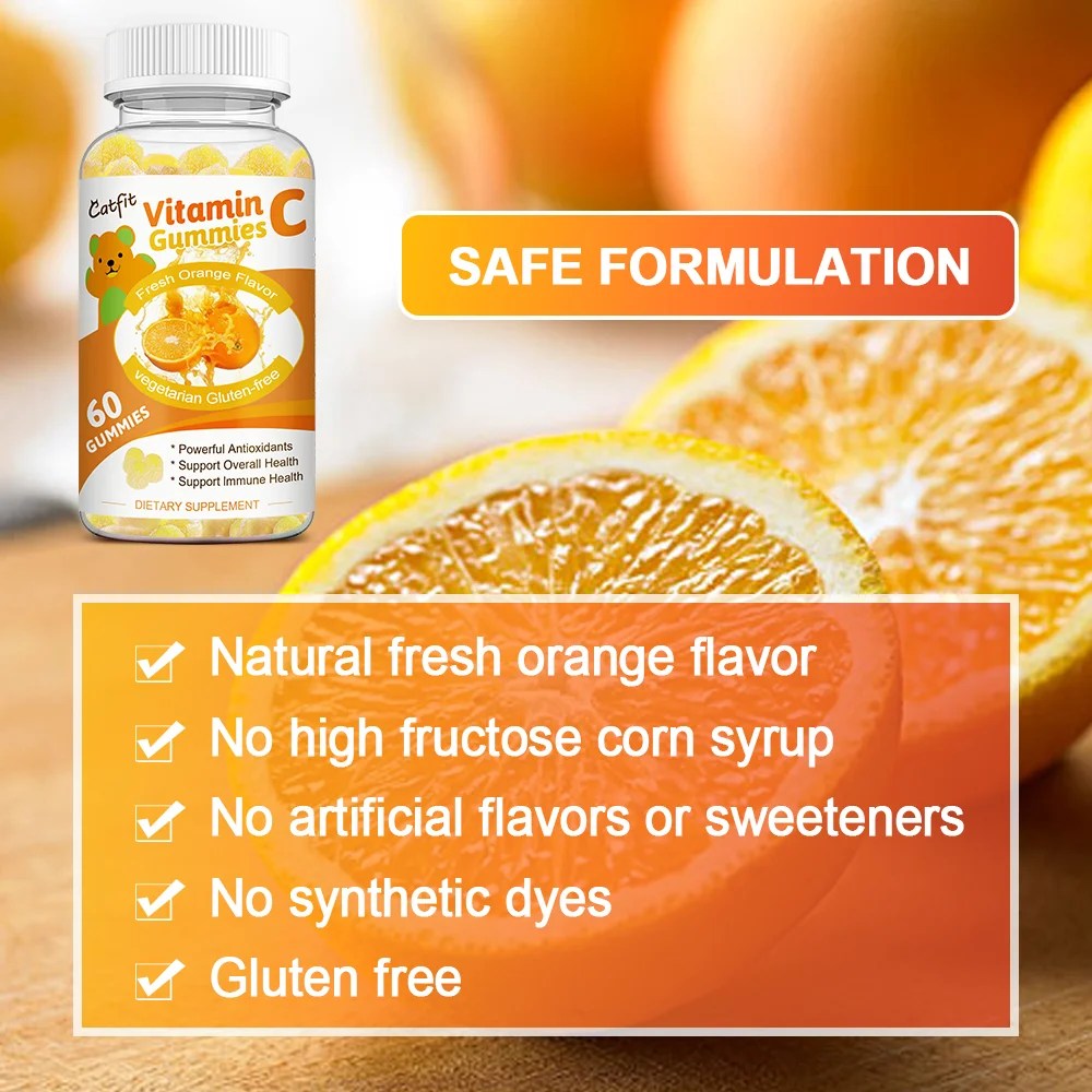 Catfit Zoete Oranje Vitamine C Gummies Anti-Aging Gummies Vc Voedingssupplement Dagelijks Snacks Ruwe Huidverzorging Voedsel