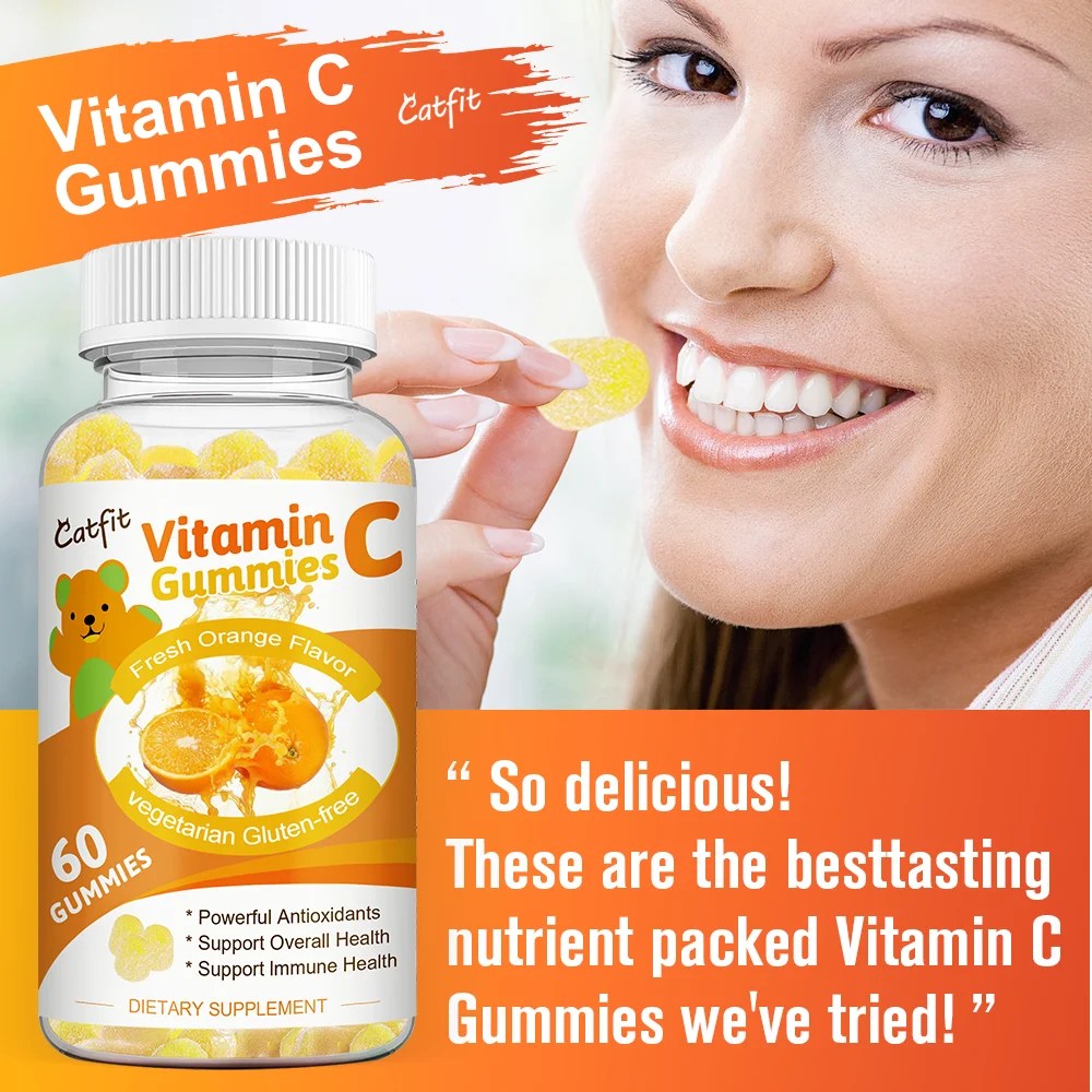 Catfit Zoete Oranje Vitamine C Gummies Anti-Aging Gummies Vc Voedingssupplement Dagelijks Snacks Ruwe Huidverzorging Voedsel