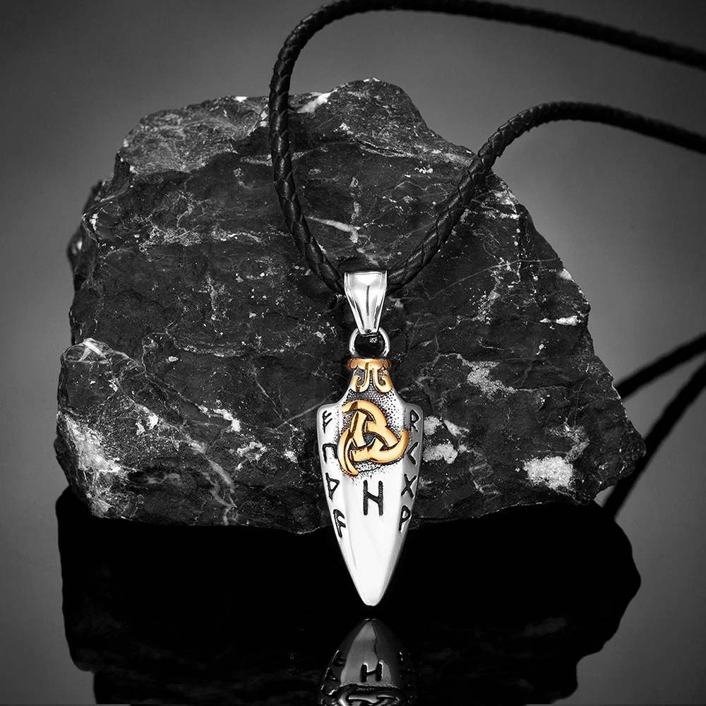 Noorse Runen Odin 'S Spear Gungnir Ketting Mannen Gouden Kleur Roestvrij Staal Pijlpunt Hanger Valknut Talisman Mannelijke Vikings Sieraden