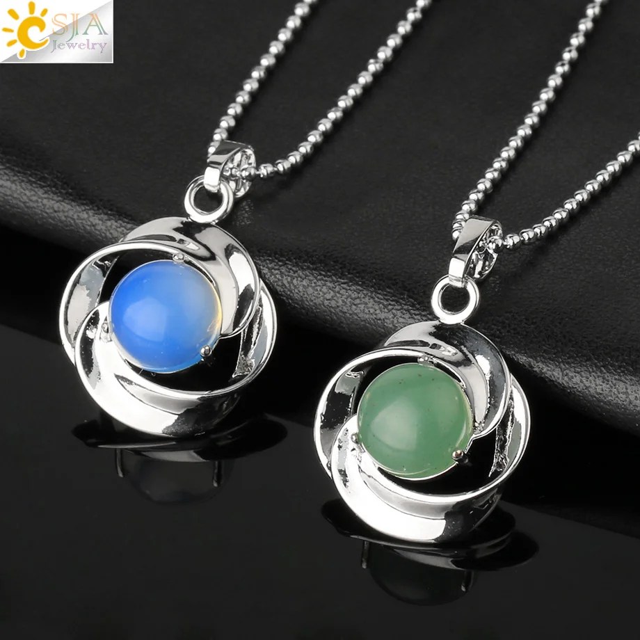 Csja Natuursteen Hanger Ketting Zilver Kleur Rose Bloem Tiny Hangers Cabochon Reiki Crystal Vrouwen Charm Sieraden G502