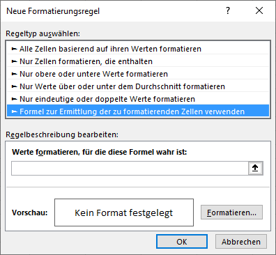 Bedingte Formatierung, wenn Zellen Formeln enthalten