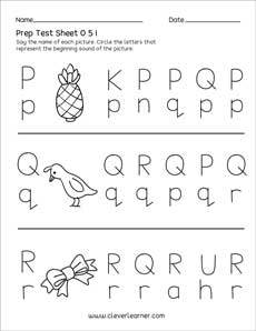 uppercase and lowercase letters p q and r test sheets and activities