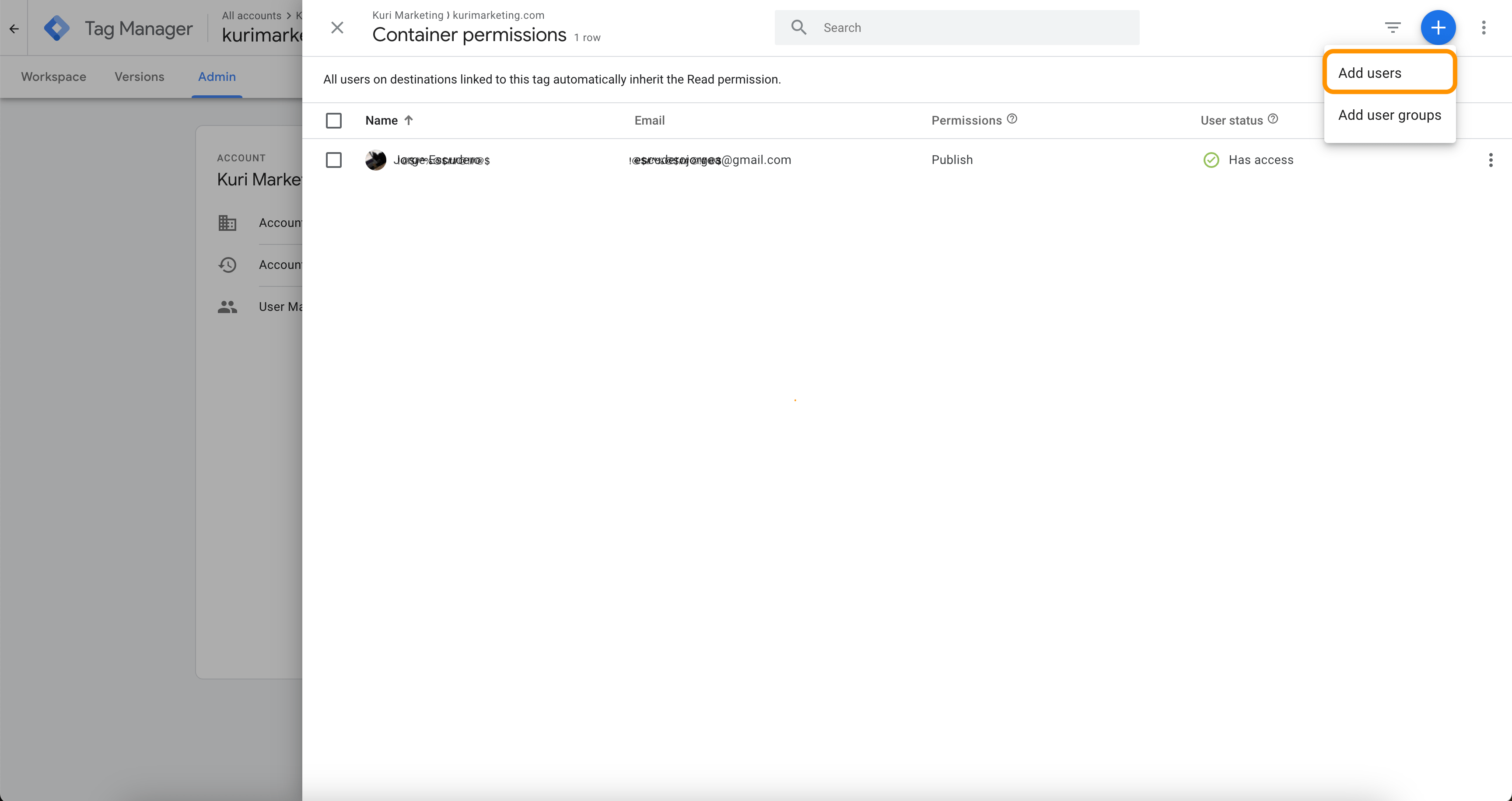 Add new users to your Google Tag Manager Account