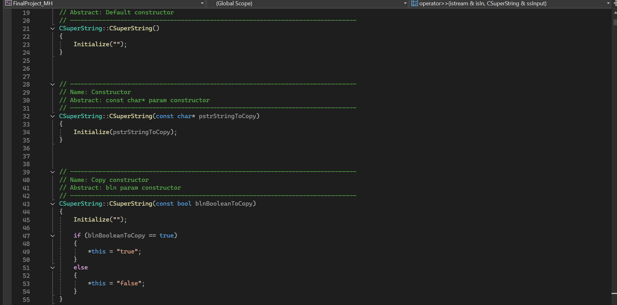 C++ code initializing custom super string class
