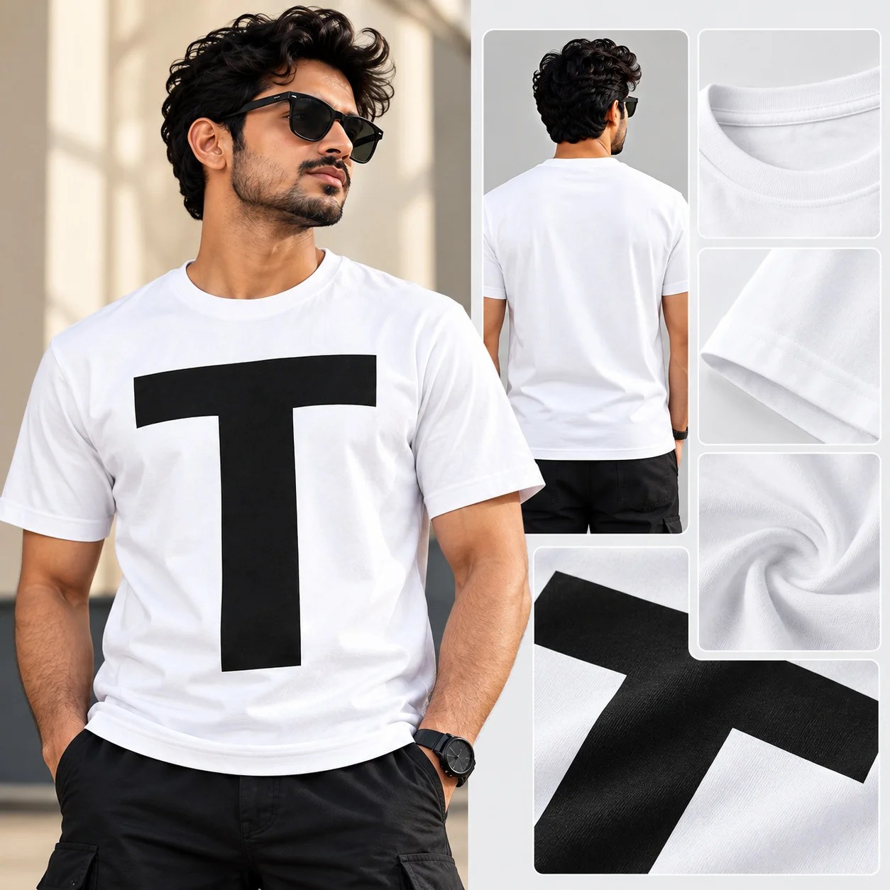 ClickWix Giant T Men's White T-Shirt - Bold Black Letter Print - Image 2