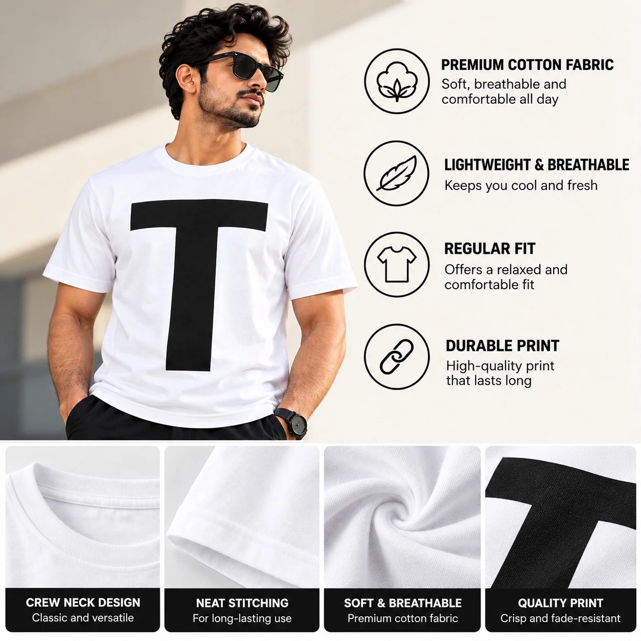 ClickWix Giant T Men's White T-Shirt - Bold Black Letter Print - Image 3
