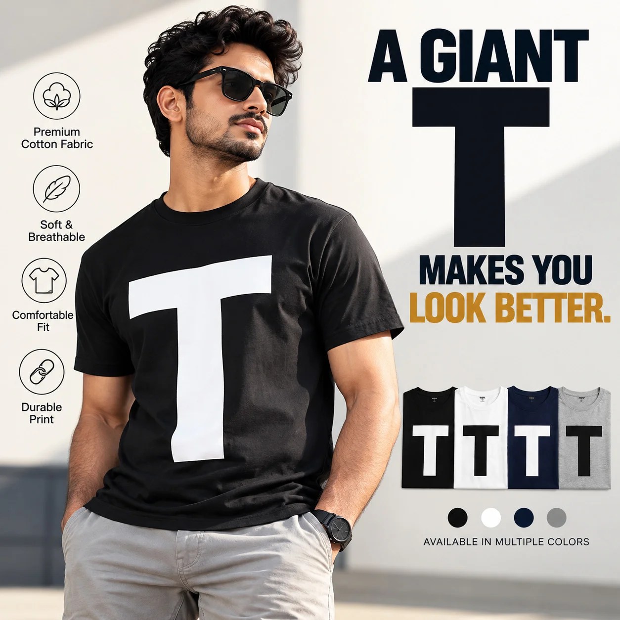ClickWix Giant T Men's White T-Shirt - Bold Black Letter Print - Image 4