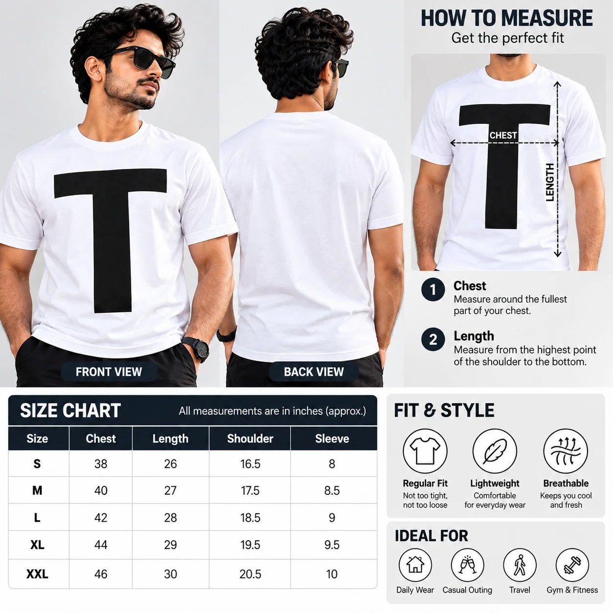 ClickWix Giant T Men's White T-Shirt - Bold Black Letter Print - Image 6
