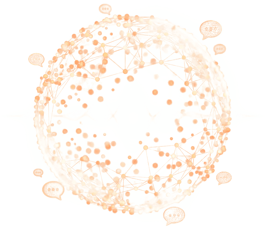 A glowing orb of connected particles with a voice wave passing through it