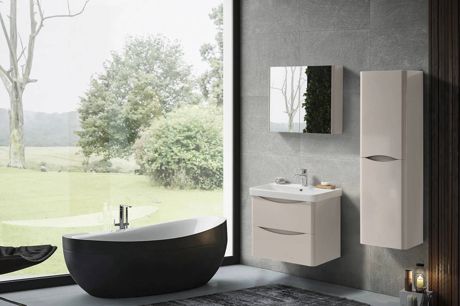 Dulap cu oglinda Zen 60cm (crem)