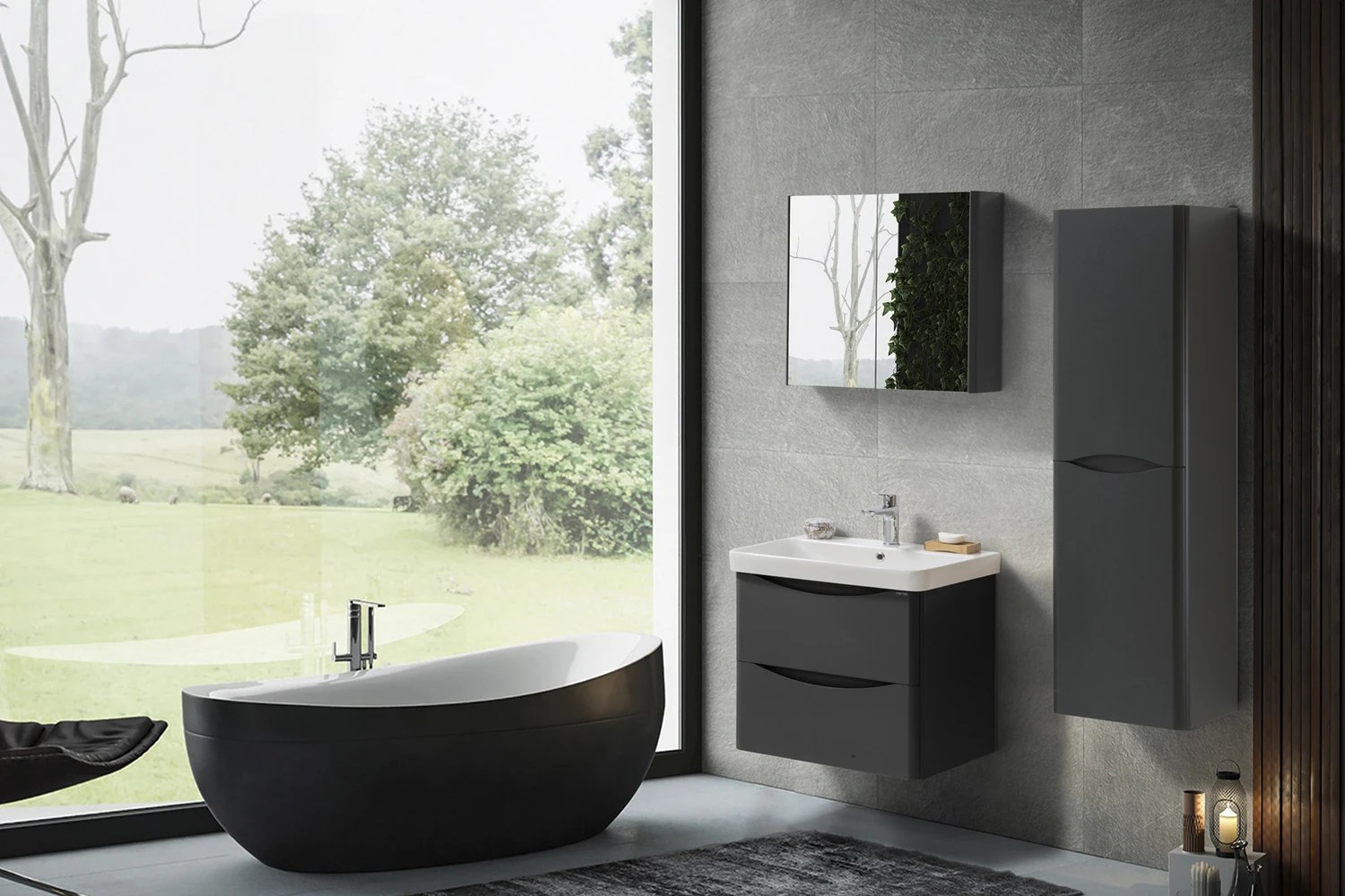 Dulap cu oglinda Zen 60cm (antracite)