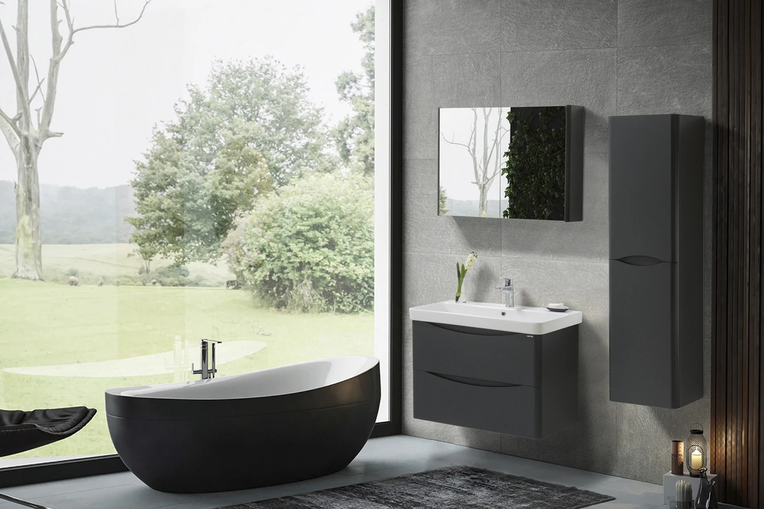 Dulap cu oglinda Zen 80cm (antracite)