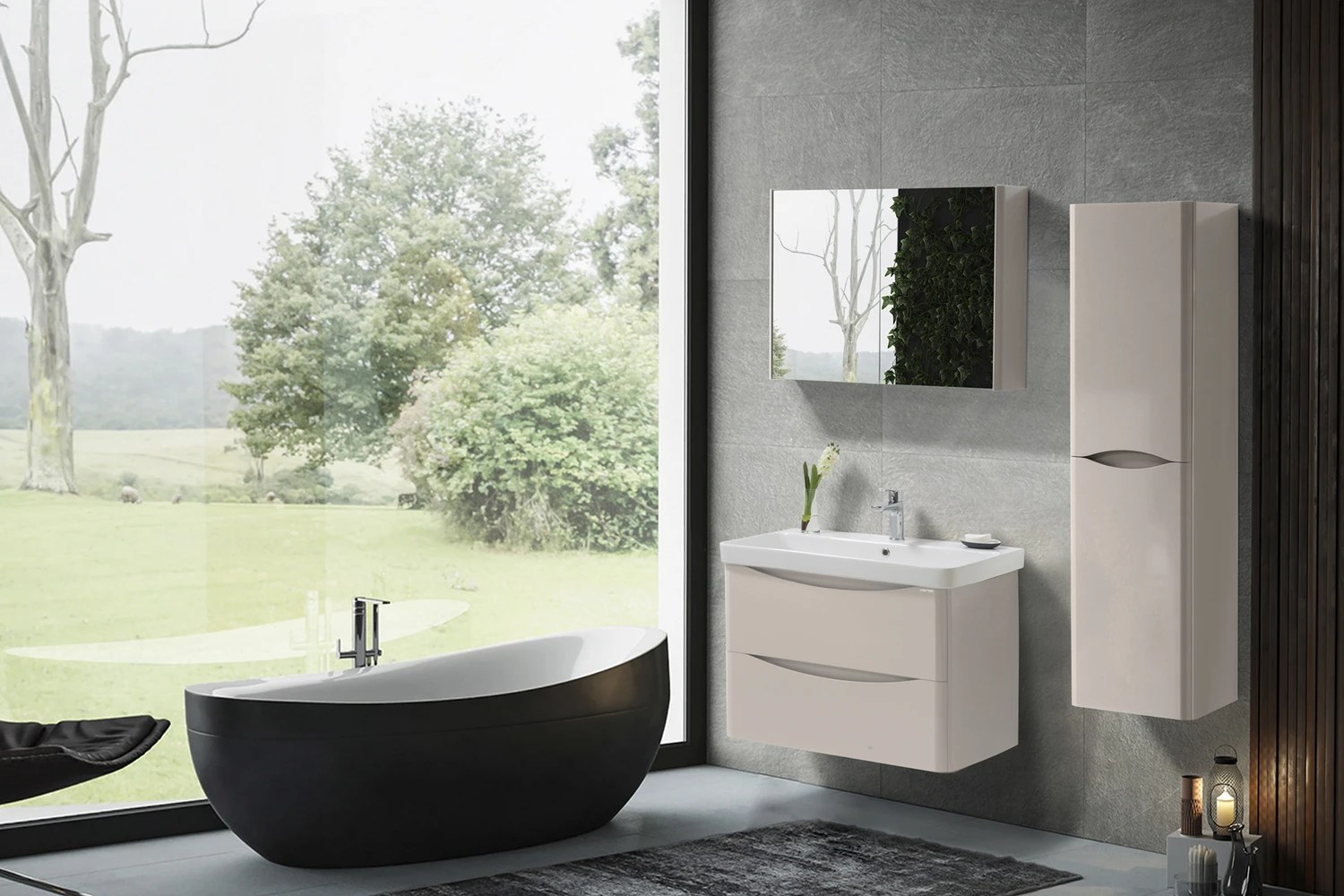 Dulap cu oglinda Zen 80cm (crem)