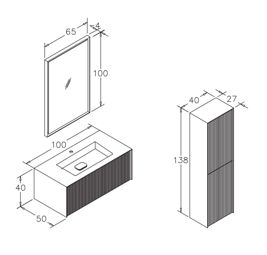 Lavoar cu dulap ORKA Cube 100 grey