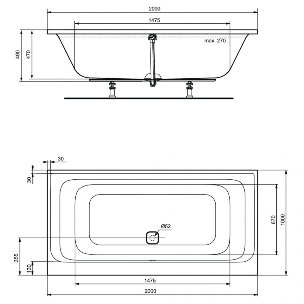 Cada baie acryl Ideal Standard Tonic II Duo 200x100 (K746601)