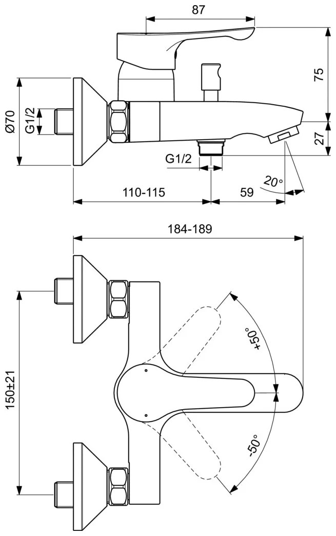 Set baterii Ideal Standard ALPHA (Cada+Lavoar+Bara dus) BD004AA
