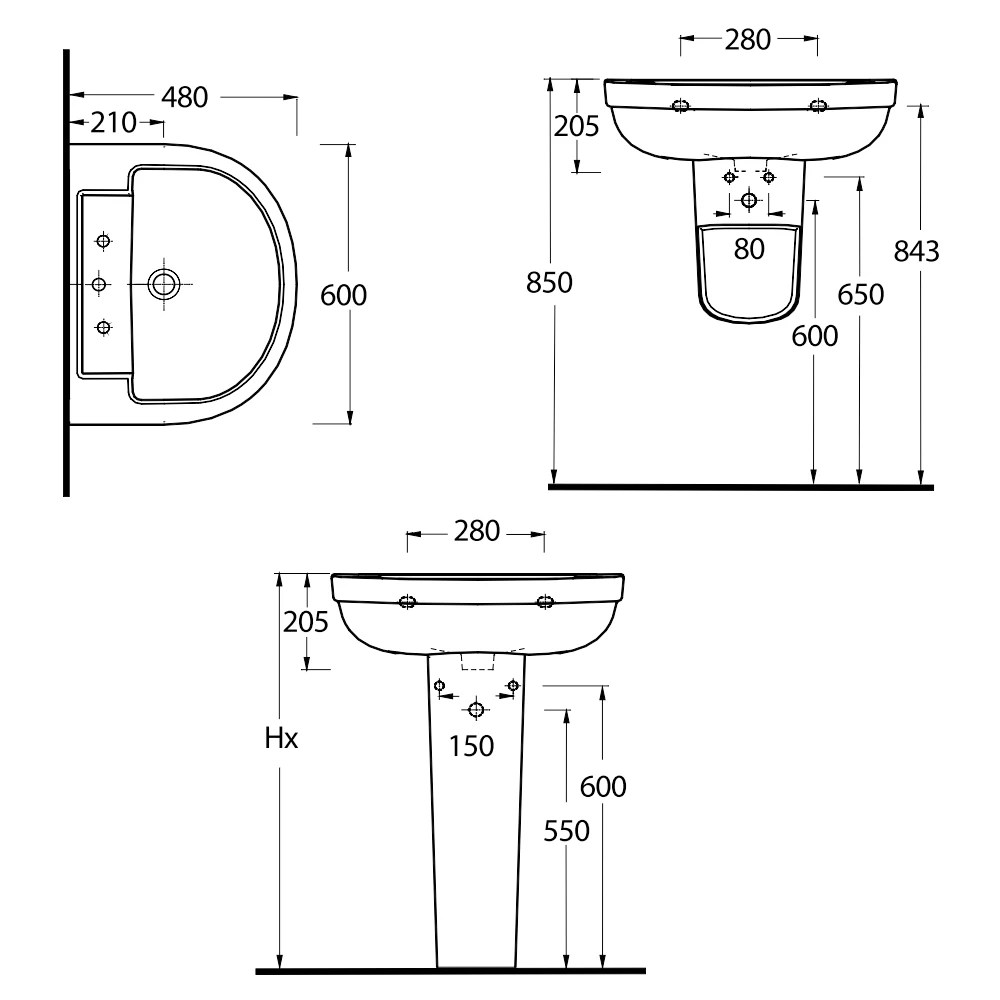Lavoar cu semipedestal LAGINA 60 cm 1TH (35601 / 78302)