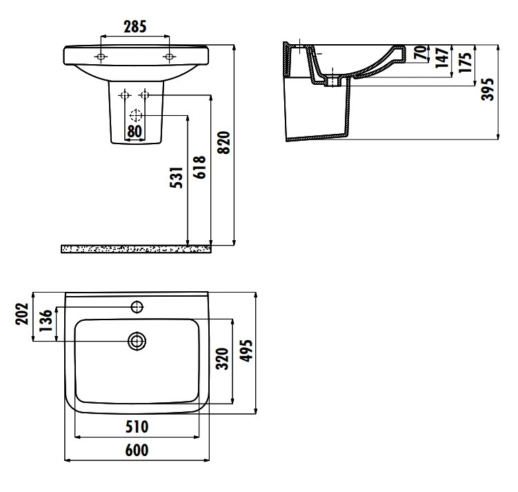 Lavoar Creavit Half pedestal 50x60 LR060.000 / LR260.00