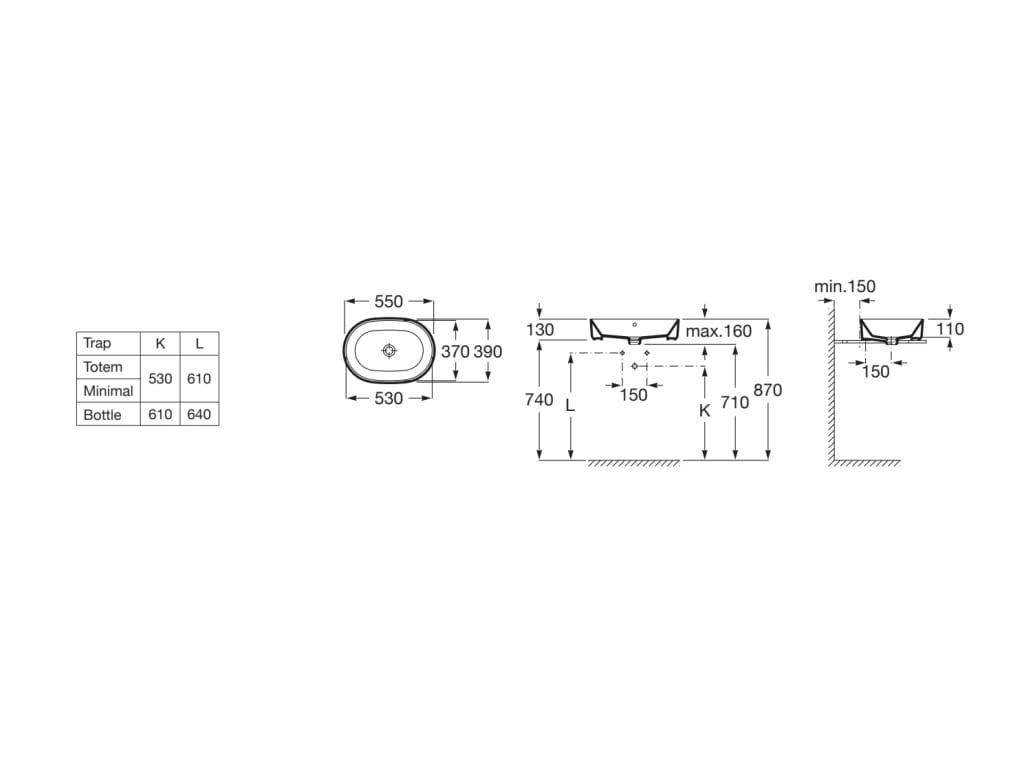 Lavoar pe blat ROCA The Gap 550x390 A3270Y1000
