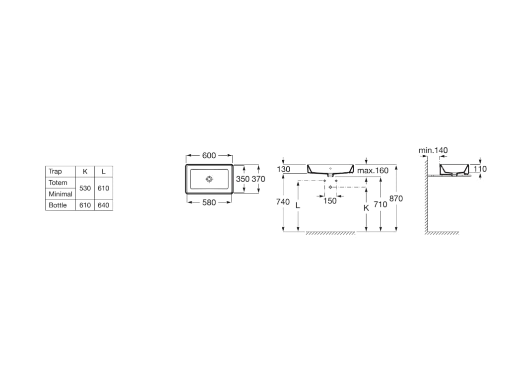 Lavoar pe blat ROCA The Gap 600x370 A3270Y2000
