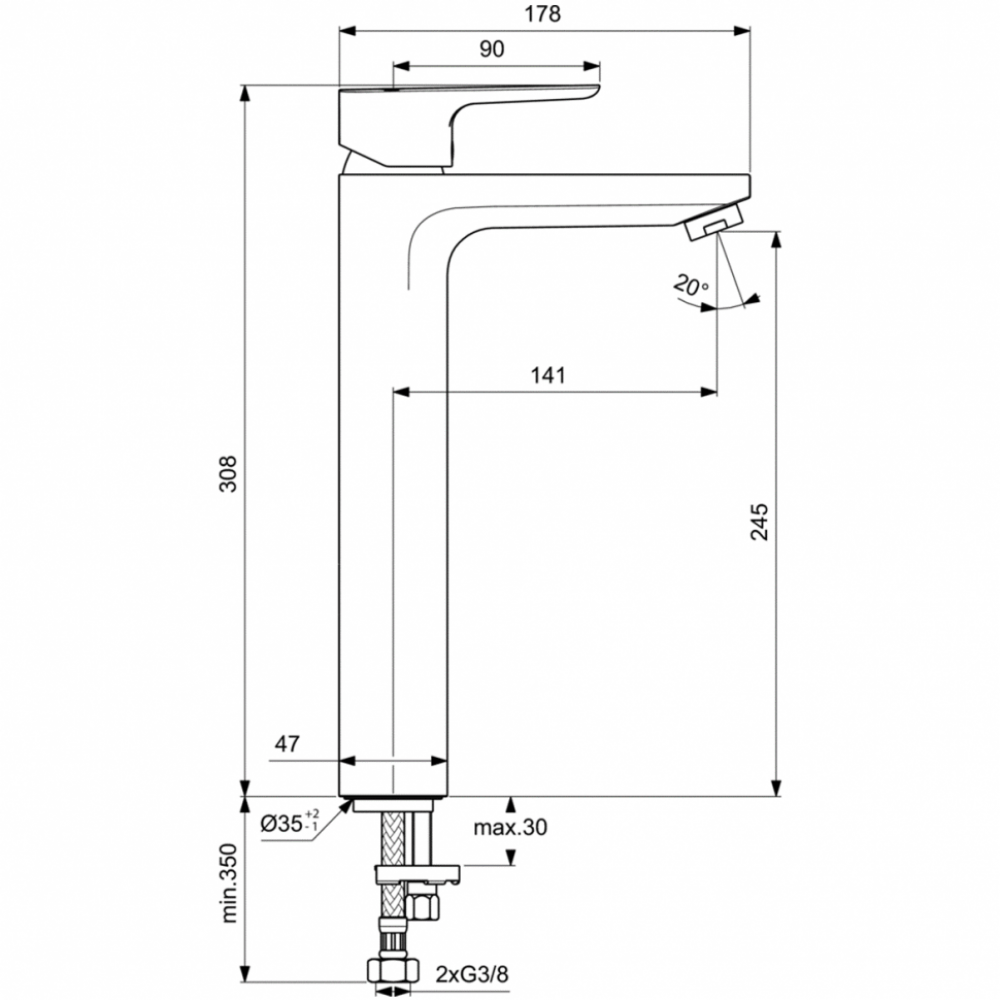 Baterie Ideal Standard CERAPLAN III SLIM (Lavoar-inalt) BC562AA