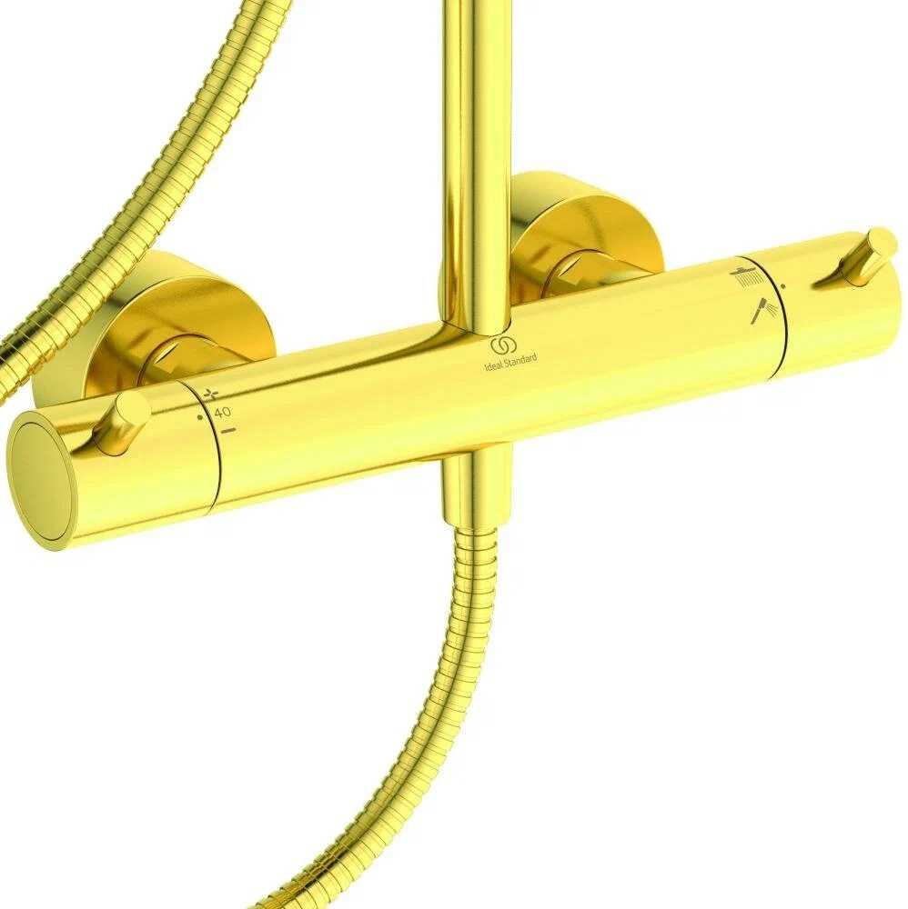 Baterie cu Coloana si palarie Ideal Standard CERATHERM T125 (Dus) Termostata (Brushed Gold) A7589A2