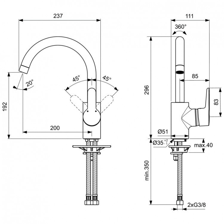 Baterie bucătărie Ideal Standard CONNECT BLUE B9932AA