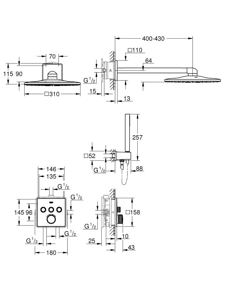 Set de duș îngropat termostatat Grohe GRT Smartcontrol 310 34706000