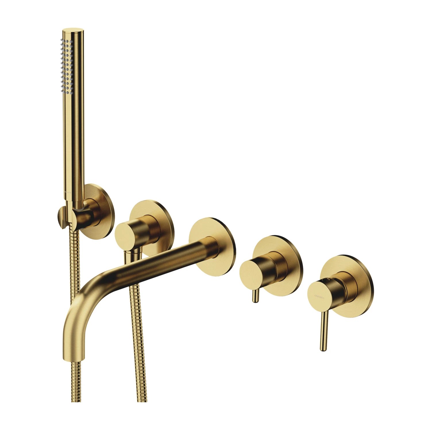 Baterie incastrata Omnires Y Brushed Brass Y1237-1BSB pentru cada, pipa 22 cm cu set de duș