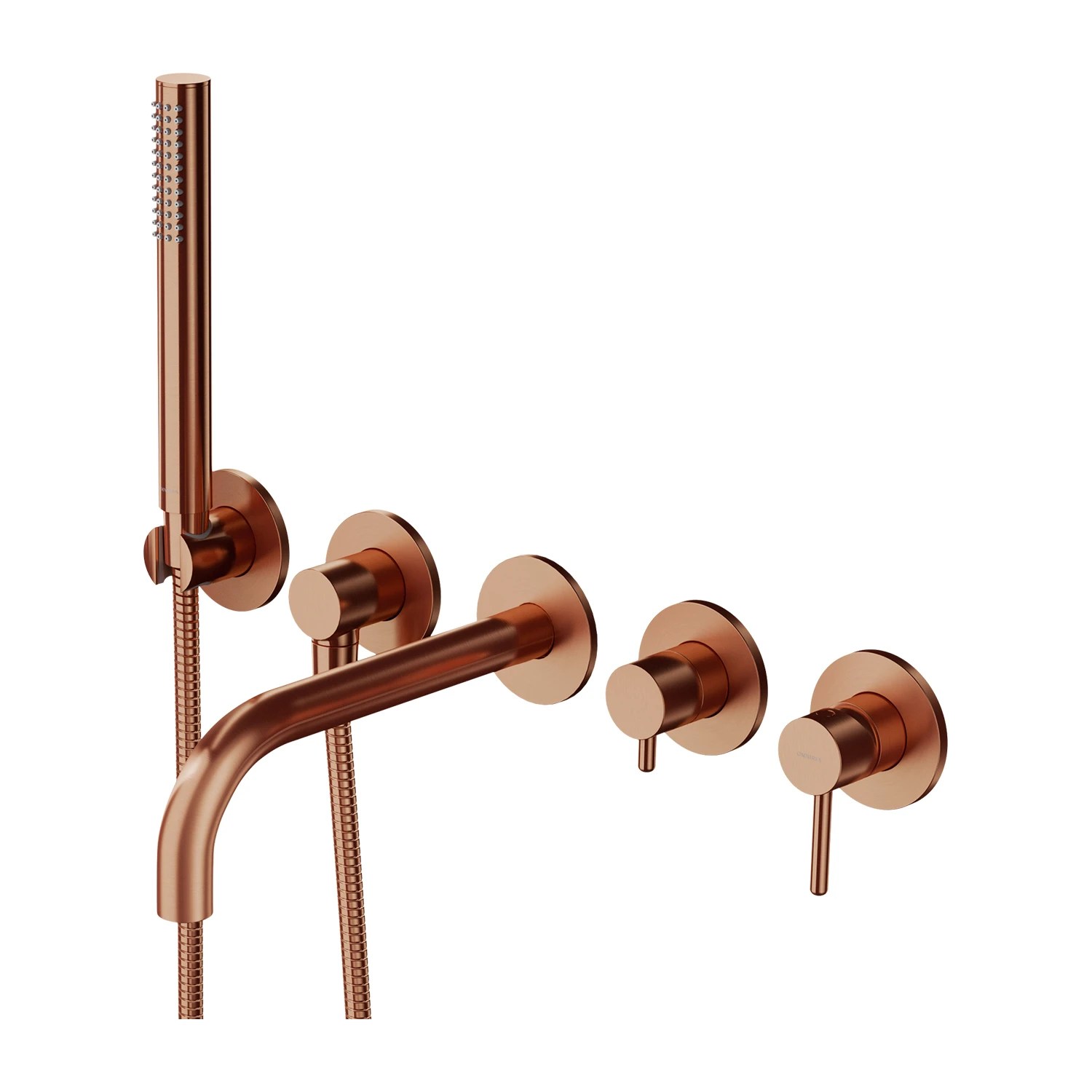 Baterie incastrata Omnires Y Brushed Copper Y1237-1CPB pentru cada, pipa 22 cm cu set de duș