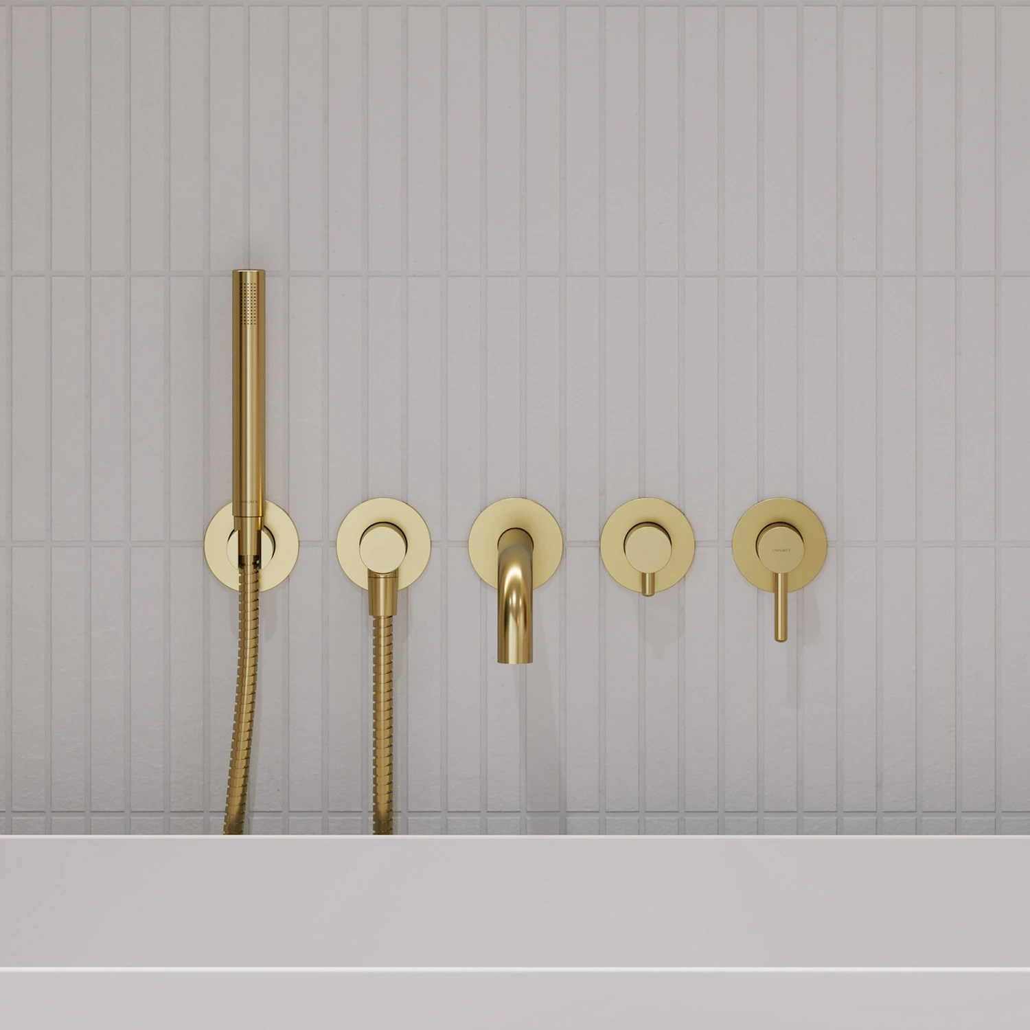 Baterie incastrata Omnires Y Brushed Gold Y1237-1GLB pentru cada, pipa 22 cm cu set de duș