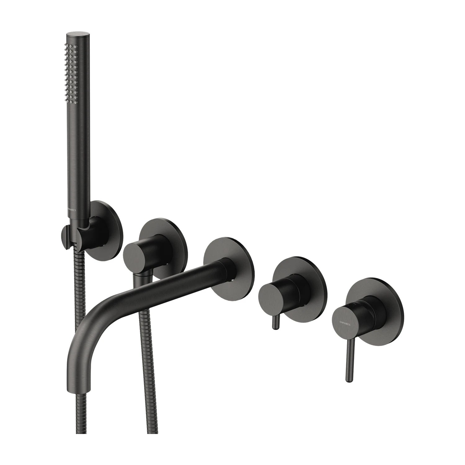 Baterie incastrata Omnires Y Brushed Graphite Y1237-1GR pentru cada, pipa 22 cm cu set de duș