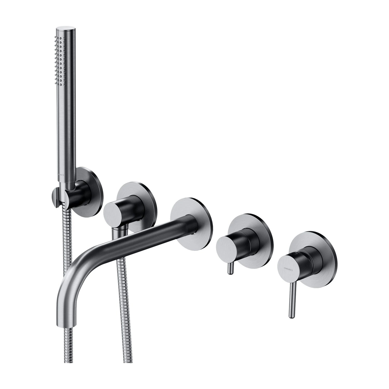 Baterie incastrata Omnires Y Brushed Nickel Y1237-1NI pentru cada, pipa 22 cm cu set de duș