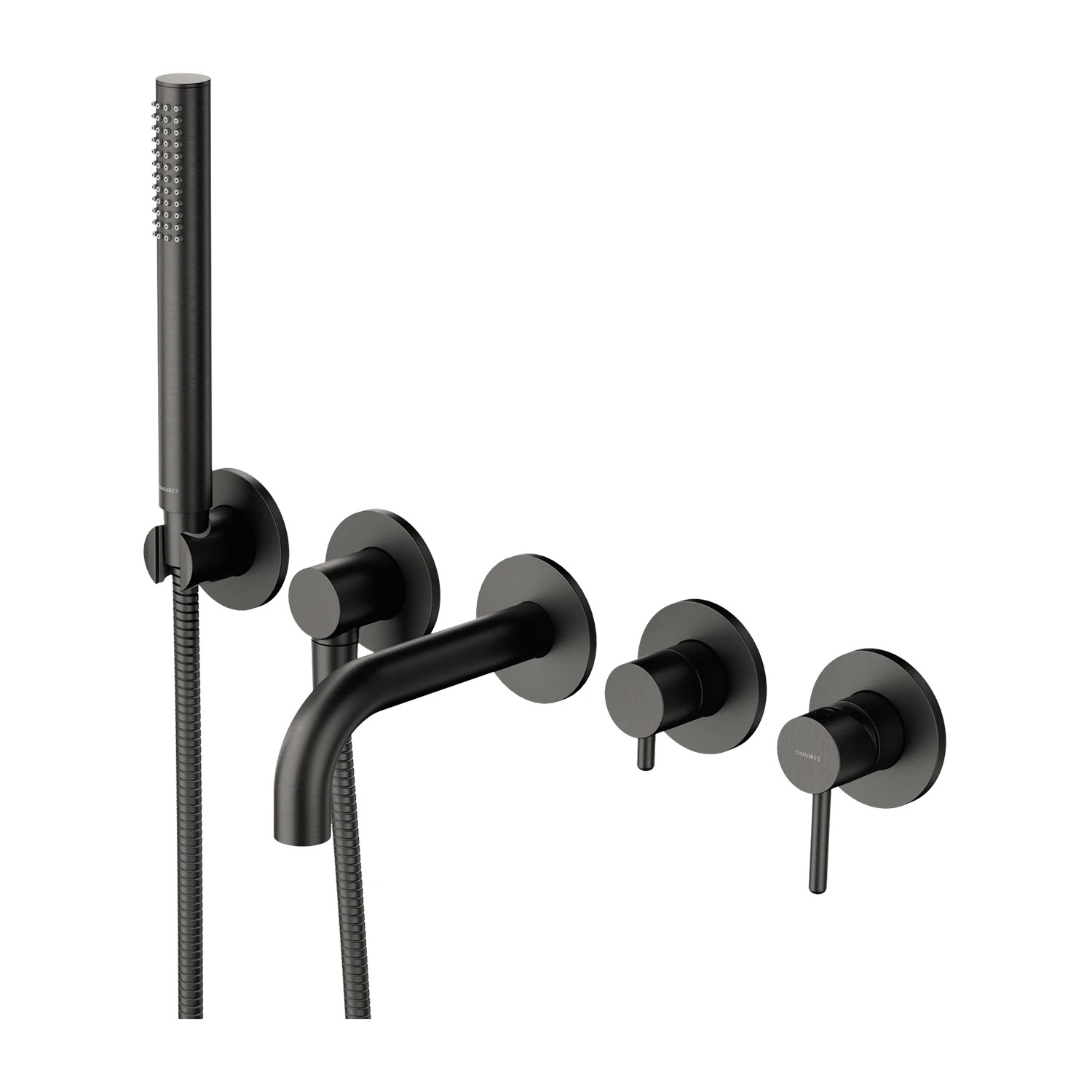 Baterie incastrata Omnires Y Brushed Graphite Y1237-1SGR pentru cada, pipa 16 cm cu set de duș