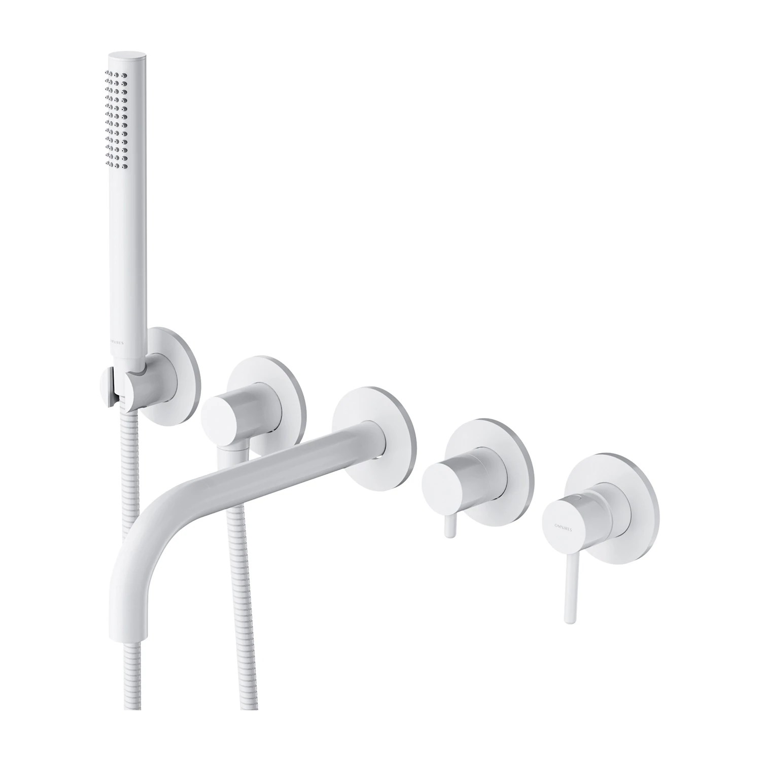 Baterie incastrata Omnires Y Matt White Y1237-1WM pentru cada, pipa 22 cm cu set de duș