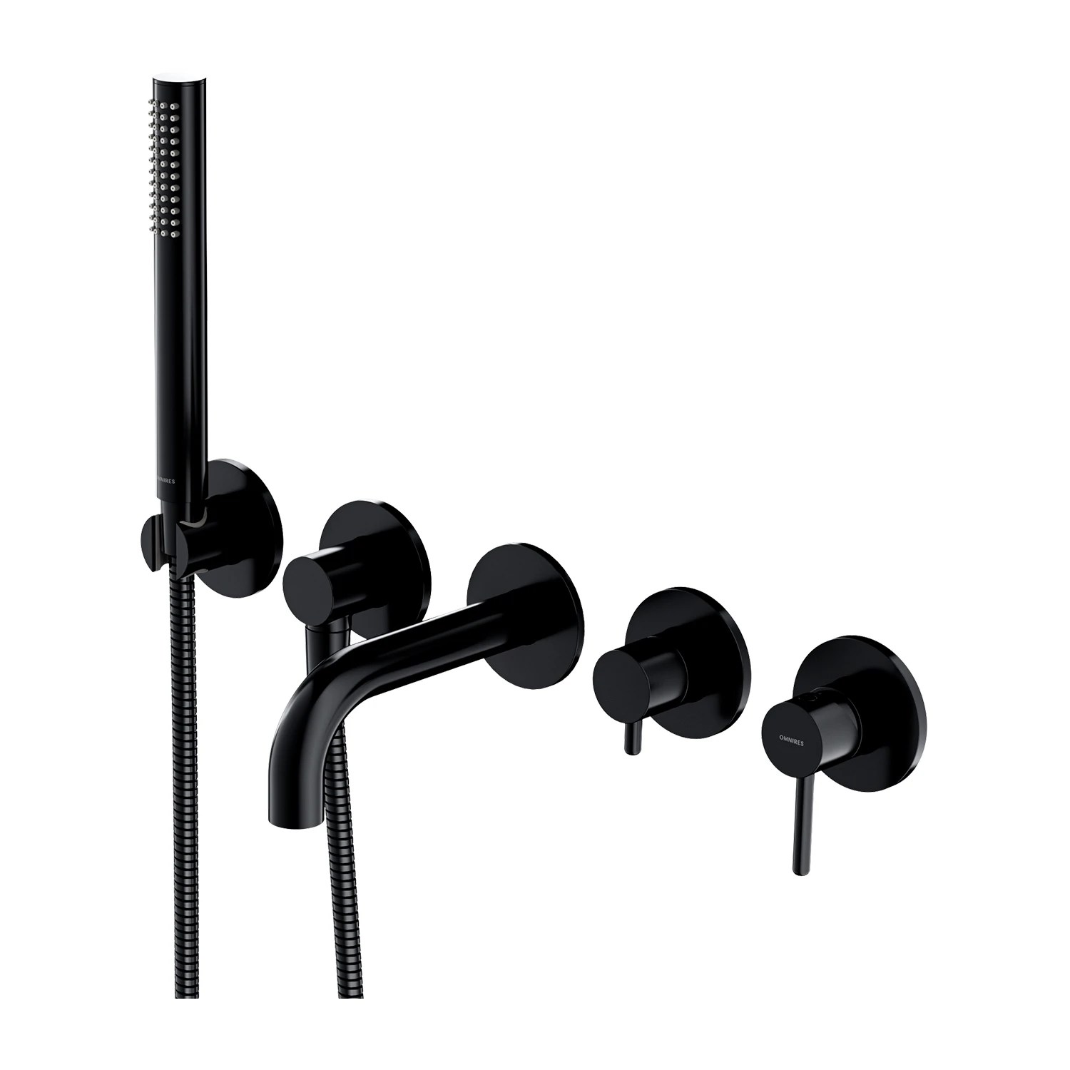 Baterie incastrata Omnires Y Semi-matt Black Y1237-1SBL pentru cada, pipa 16 cm cu set de duș