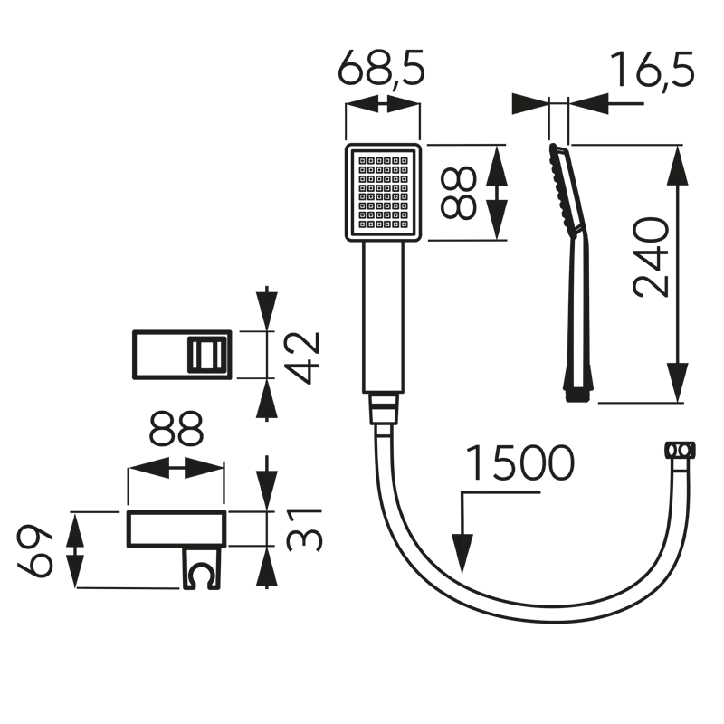 Душевая лейка + кронштейн + шланг FERRO U170BL-B