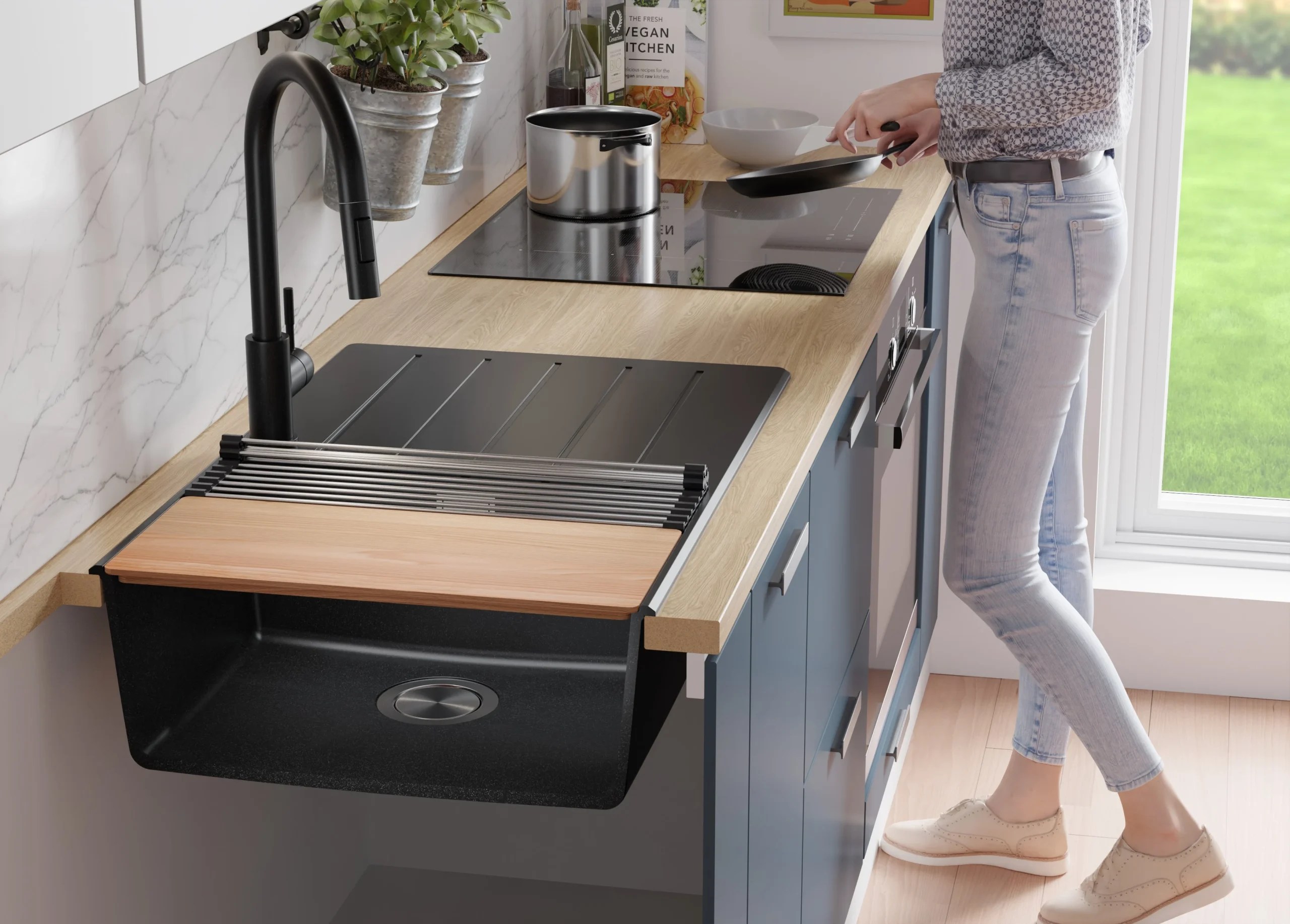 Chiuveta granit PRIMAGRAN COPENHAGEN 620-50 Top Beige + accesorii 500x620 MKIKB