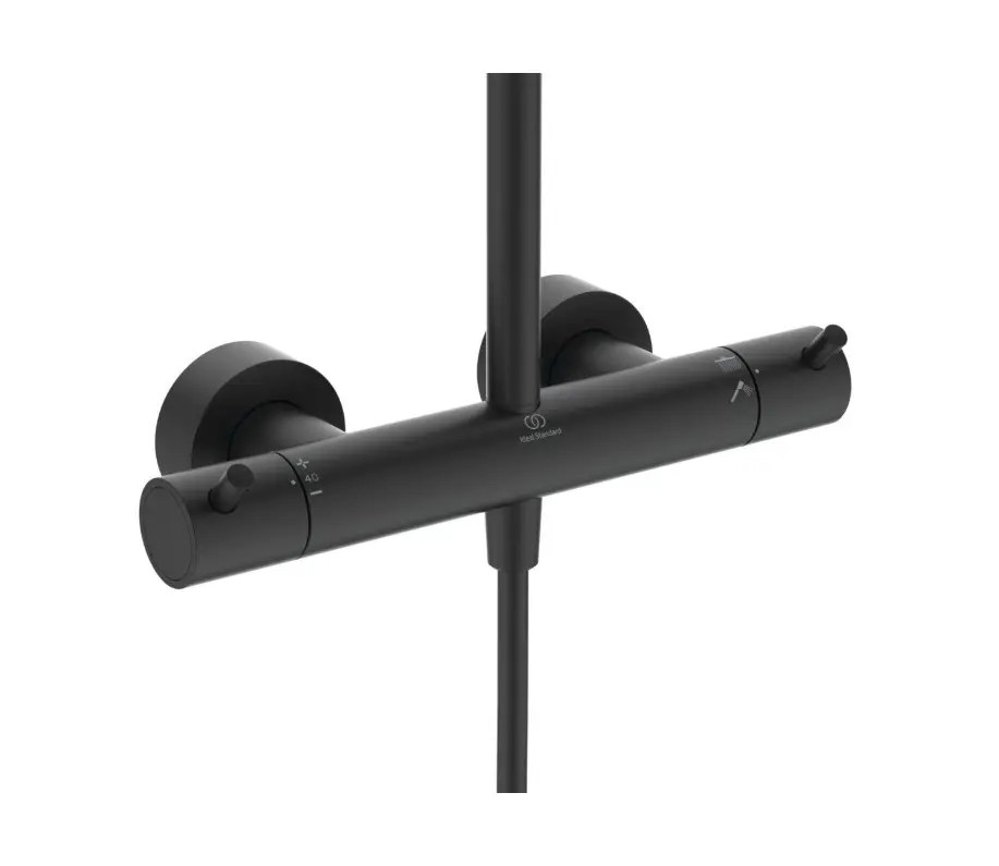 Baterie cu Coloana si palarie Ideal Standard CERATHERM T125+ (Dus) Termostata (Silk Black) A7689XG