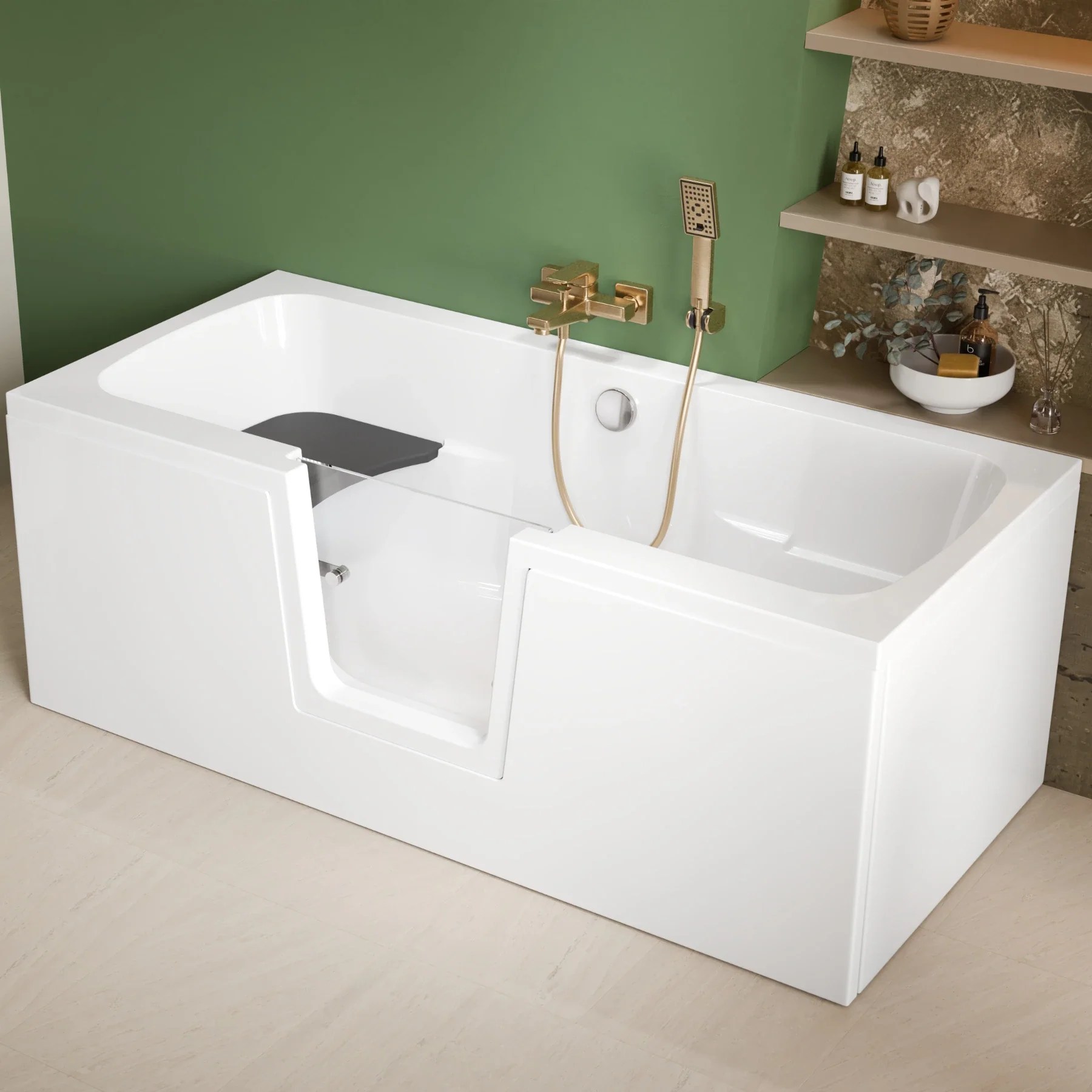 Cada baie acryl pentru persoane cu dezabilitati Polimat Ovi L 160x75 + (suport, cu scaun)
